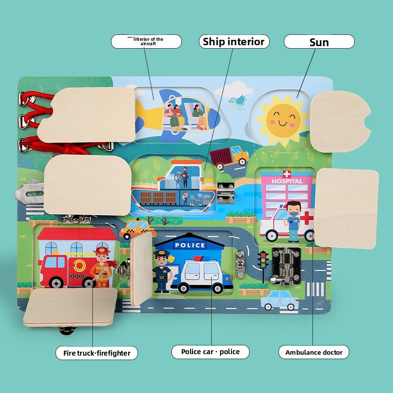 Wooden Latch Busy Board – Traffic, Animal or Space