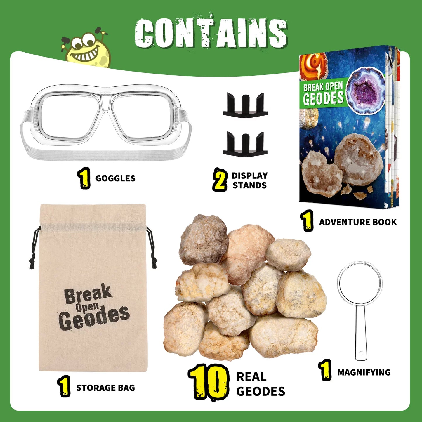 Geodes Kit, Break Open 10 Geodes, STEM Educational Geology Toys Science Kit ,Gift for Child Age 6+