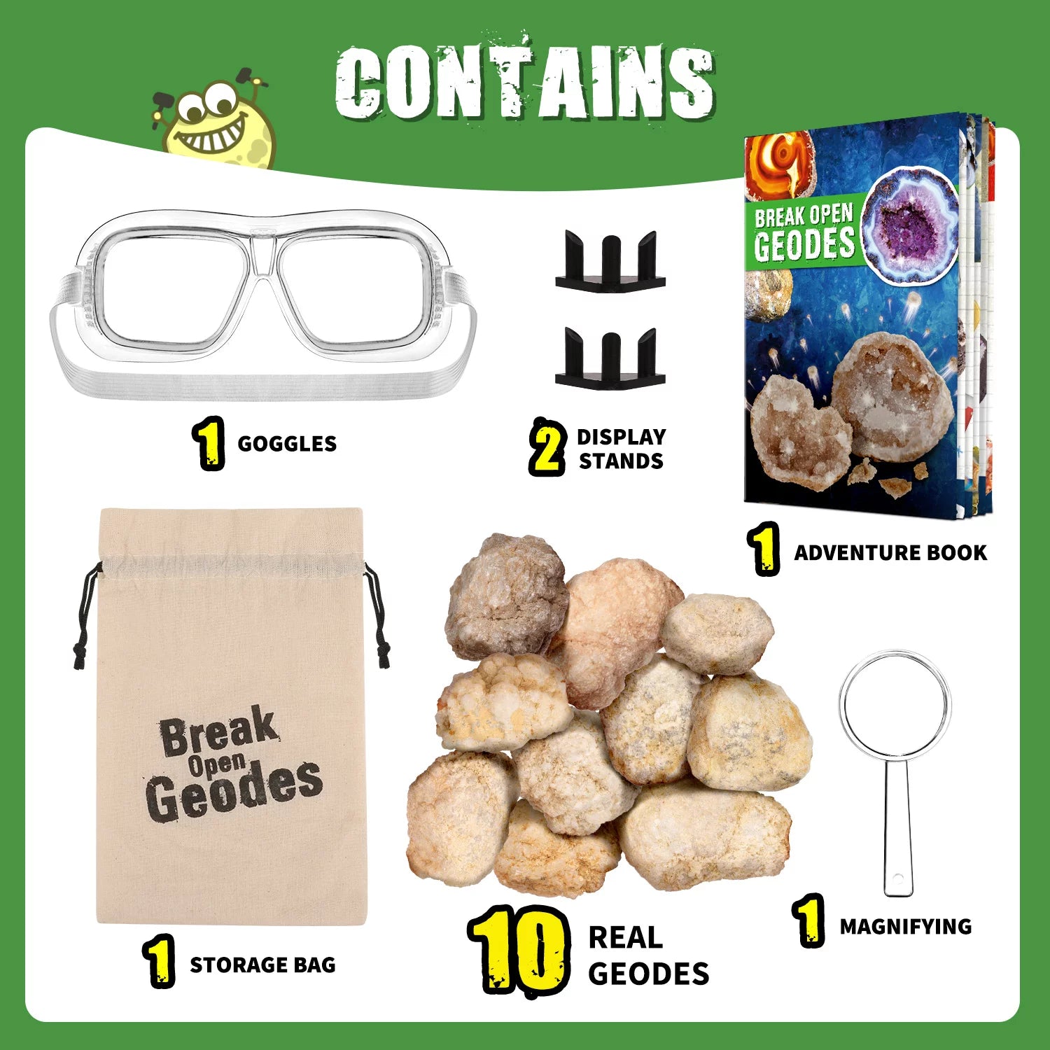 Geodes Kit, Break Open 10 Geodes, STEM Educational Geology Toys Science Kit ,Gift for Child Age 6+