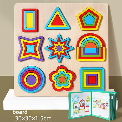 Geometric Wooden Puzzle Blocks for Kids