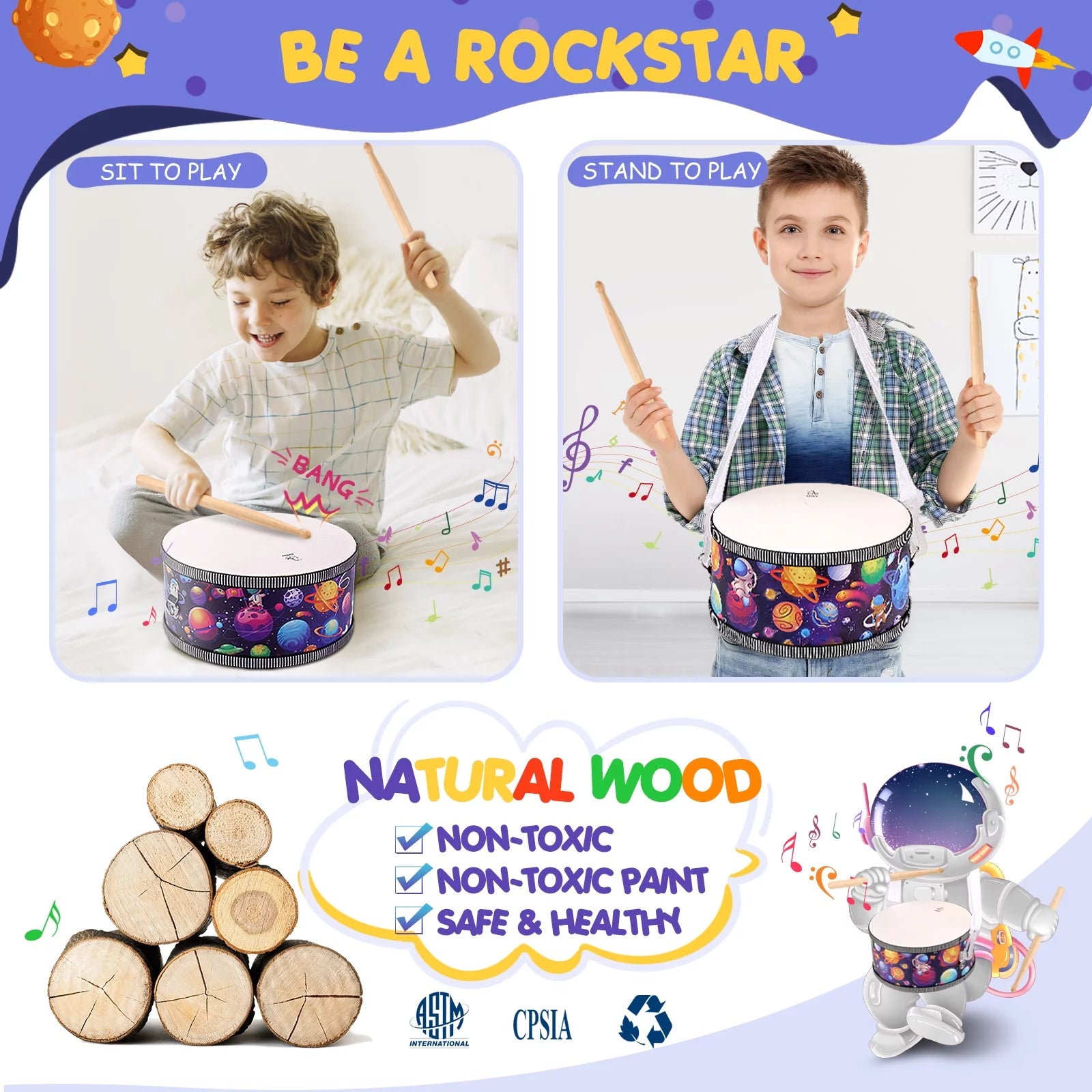 Kids Drum 8" Percussion Instrument for Toddler Educational Music Toys Gift Boys Girls Age 1-5