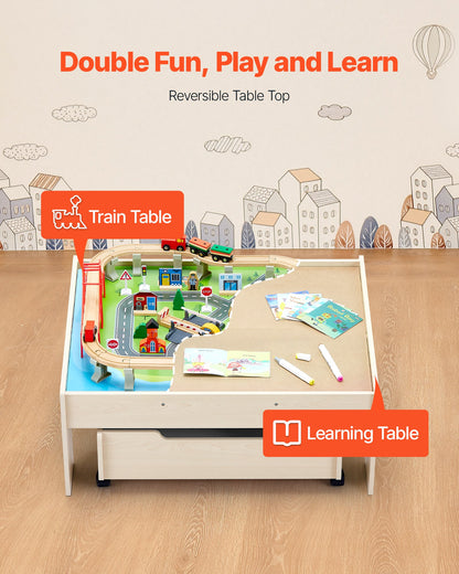 Train Table 100 Pieces Wooden Kids Activity Table With Rolling Storage Drawer
