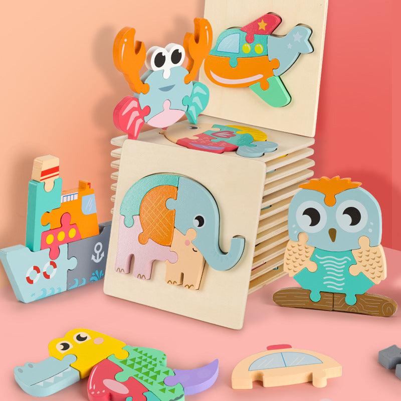 Wooden 3D Cartoon Puzzle Toy for Kids