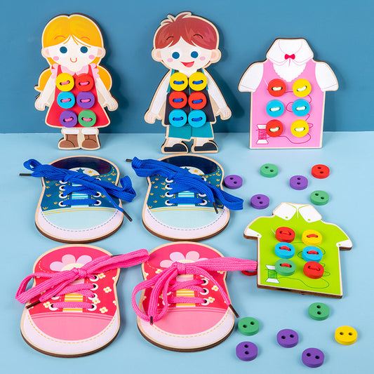 Wooden Shoelace & Button Practice Boards