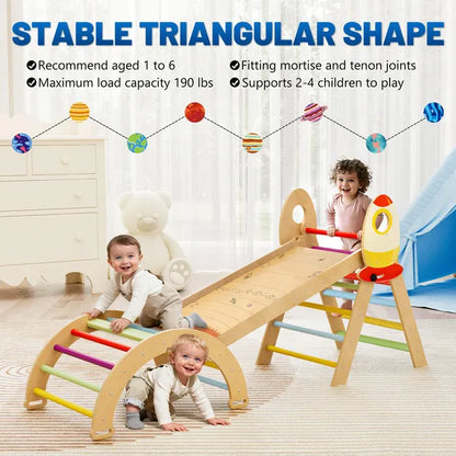 7-In-1 Foldable Baby Climbing Wooden Toys Triangle Set With Arch Triangle Pinball Game And Seesaw Wooden Montessori Climbing Set