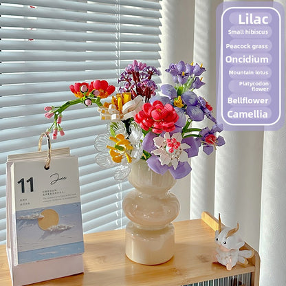 Flower Bouquet Building Blocks Kit 9pcs Cream Ins Vase