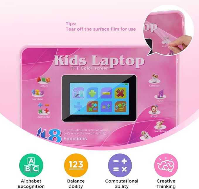 Pink Color-Screen Learning Laptop with Mouse