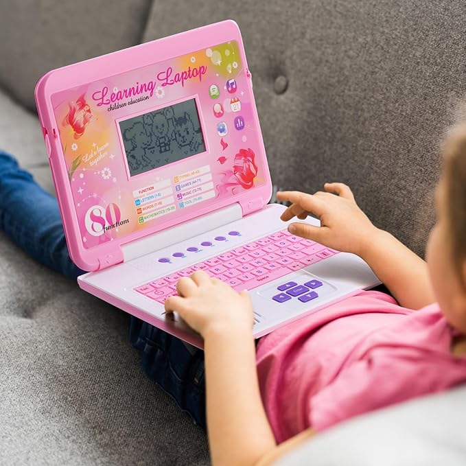 Pink Kids Learning Laptop Toy with Mouse