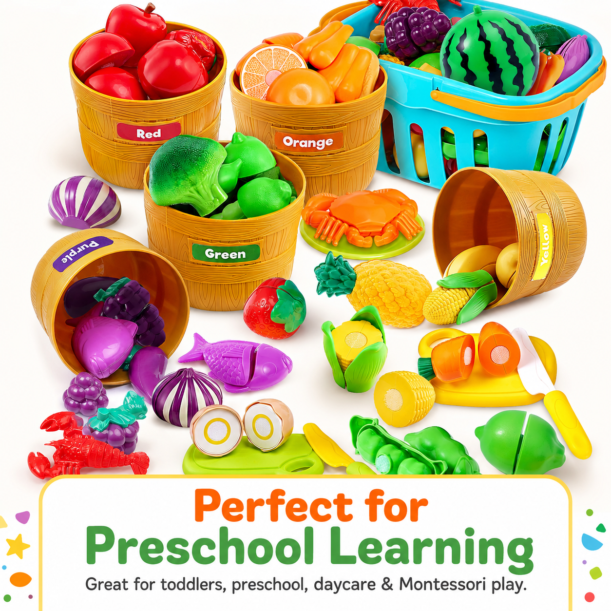 Montessori Food Sorting Toy for Toddlers – Screen-Free Color Matching & Pretend Kitchen Play