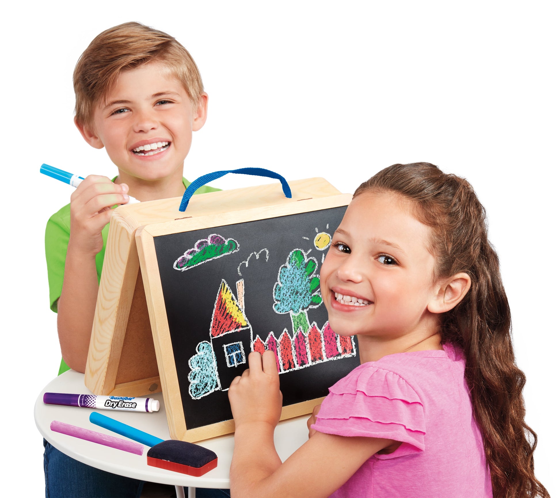 5-In-1 Portable Wood Tabletop Art Easel with Chalkboard and Dry Erase Board