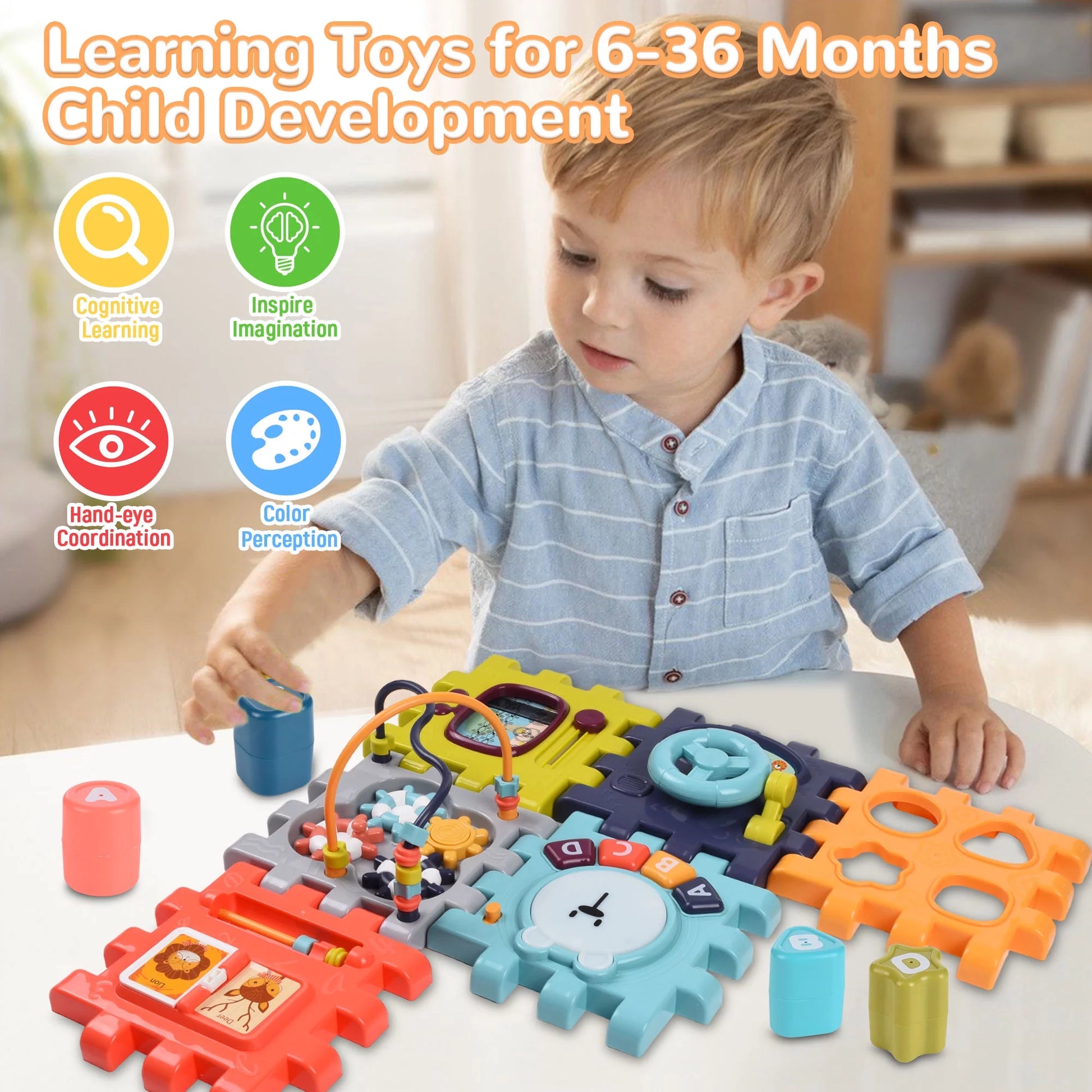 Baby Activity Cube with Music, 6 in 1 Learning Toys for Toddlers, Montessori Preschool Educational Toys Birthday Party Gifts for Infants Kids Boys Girls 6-36 Months (Multi-Color)