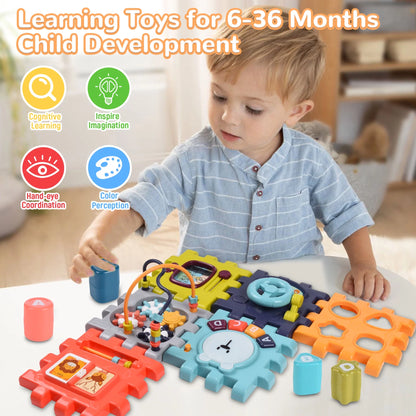 Baby Activity Cube with Music, 6 in 1 Learning Toys for Toddlers, Montessori Preschool Educational Toys Birthday Party Gifts for Infants Kids Boys Girls 6-36 Months (Multi-Color)