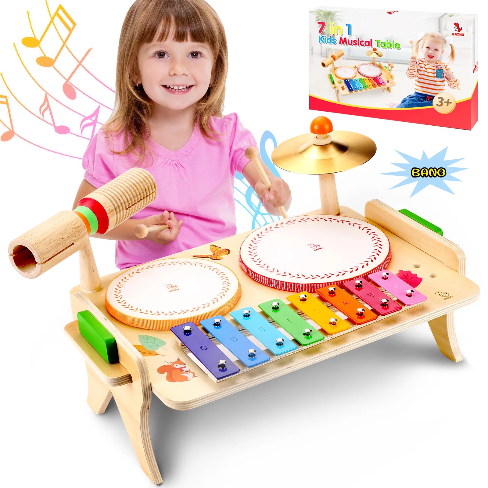 Toddler Drum Set,Xylophone Musical Instruments for Kids,Baby Drums Wooden Montessori Music Toy