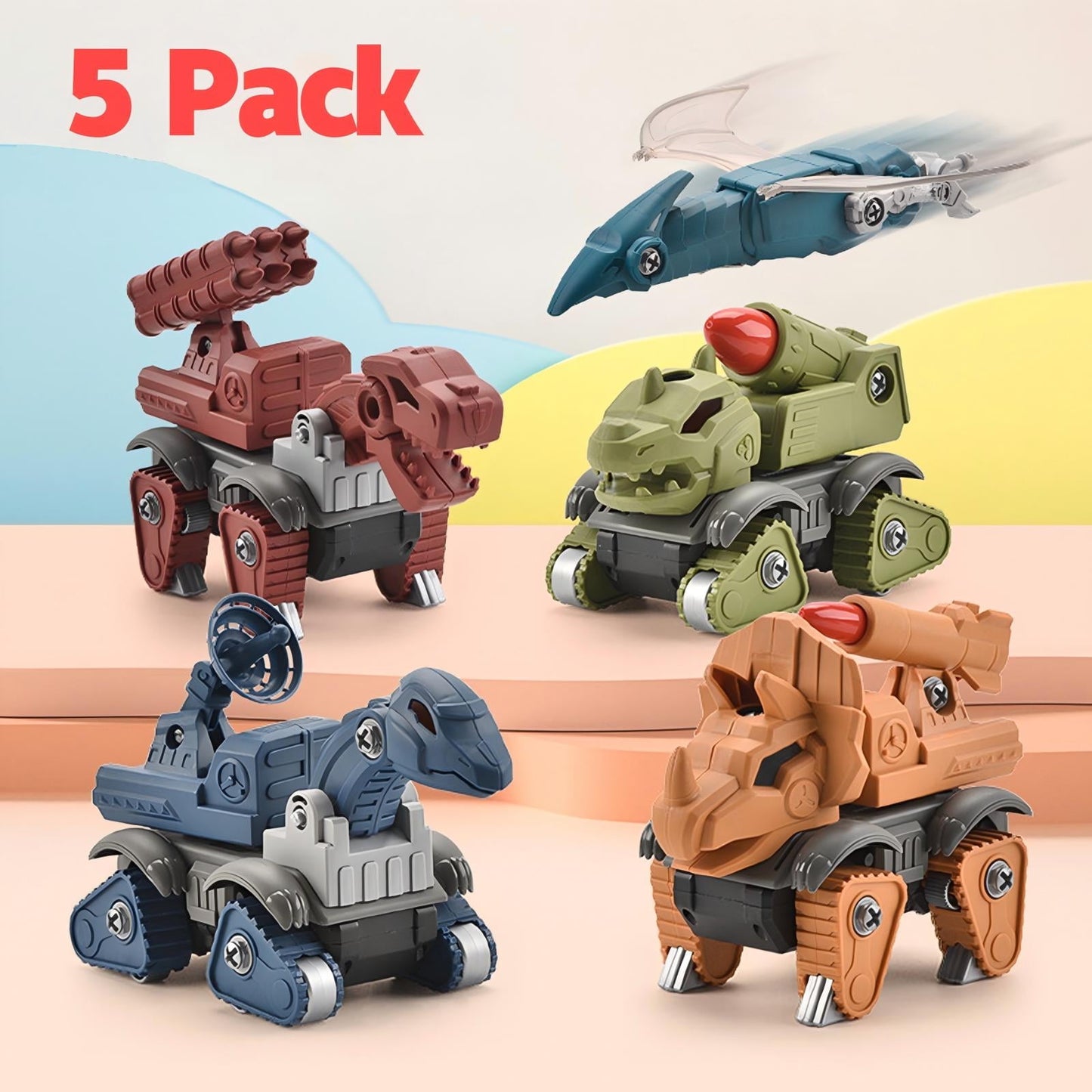 5 Pack Take Apart Dinosaur Toys, STEM Construction Building Kids Toys, Children's Day Gifts, Age 3