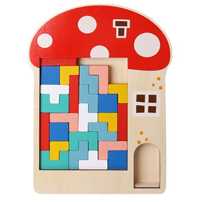 Wooden Puzzle Blocks for Spatial Thinking Mushroom Tetris YHM