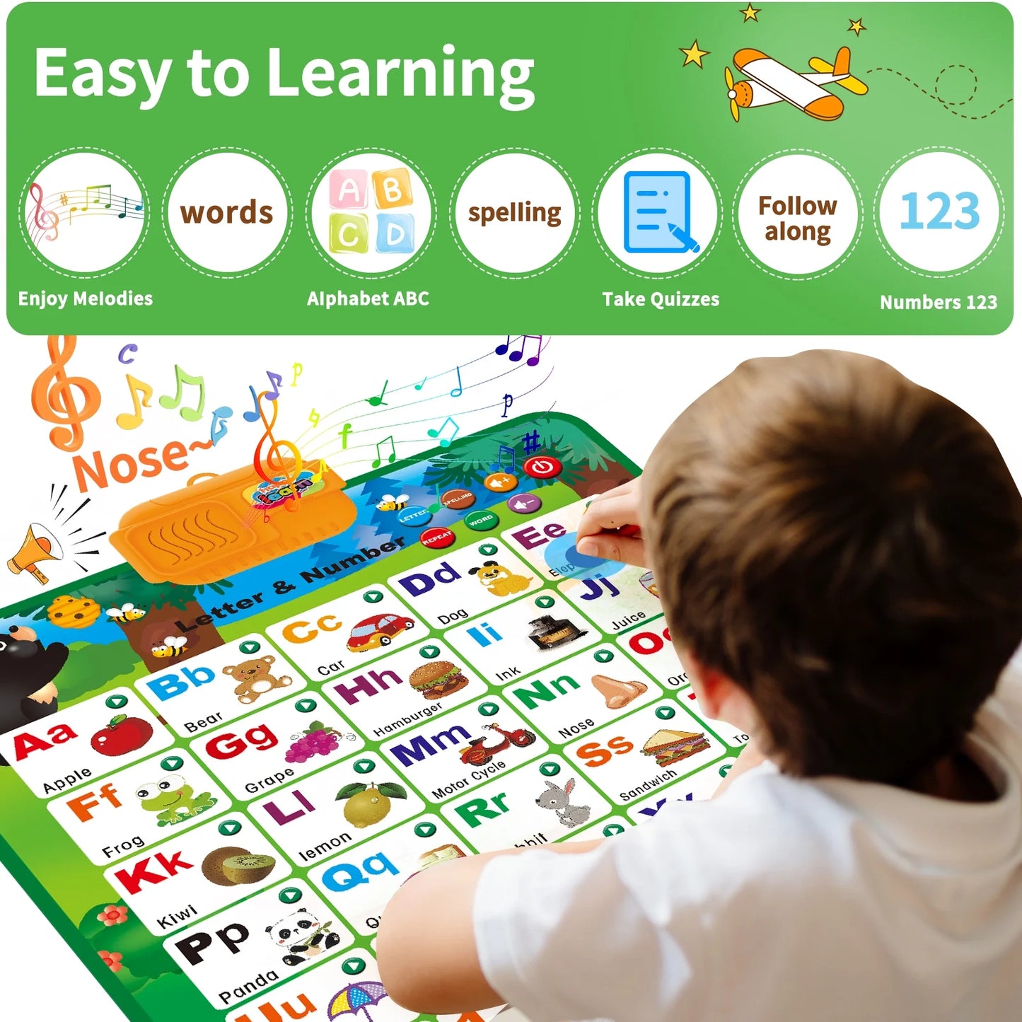 Electronic Interactive Alphabet Wall Chart: Talking ABC & 123 Educational Montessori Toys for Kids Preschool Learning Toys for Boys & Girls
