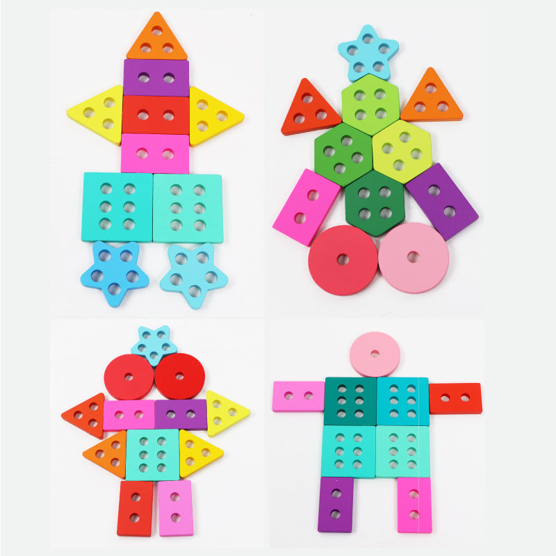 Wooden Geometric Shape Matching Toy – Five-Pillar Sorting Puzzle