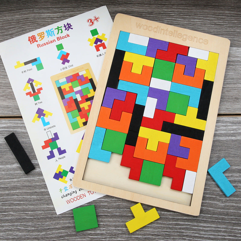 Wooden Tetris Puzzle Blocks for Kids