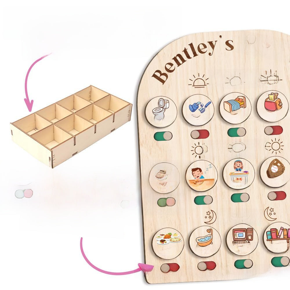 Wooden Daily Routine Board for Kids Life Board Kit with Bracket 59pcs 14.5x11.8x1.5in