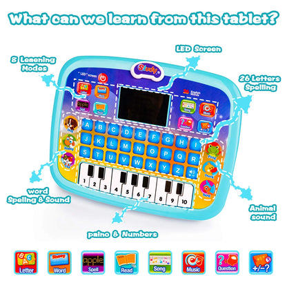 Early Educational Learning Tablet Toy for 1 2 3 Year Old Boys, Blue Interactive Alphabet Kids Learning Tablet Toy for Toddlers, Electronic Tablet Toy Birthday Gift for Kids Aged 1-3 Year Old