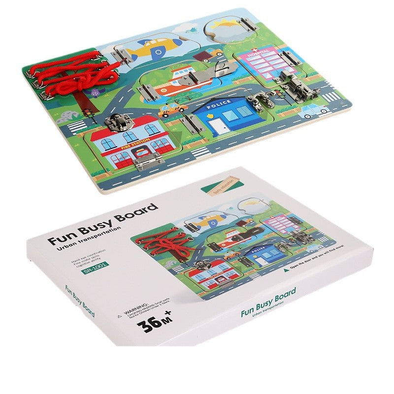 Wooden Latch Busy Board – Traffic, Animal or Space