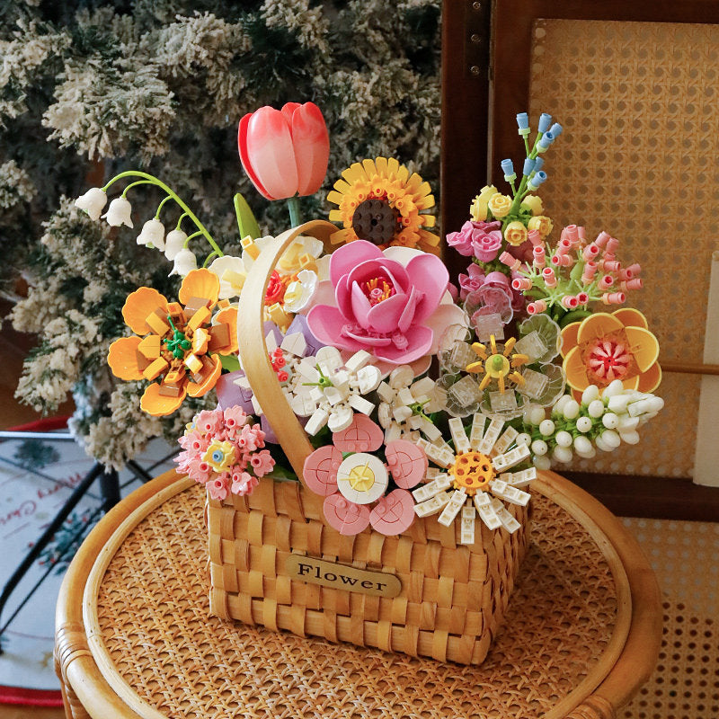 Flower Bouquet Building Blocks Kit Weaving a flower basket 16pcs