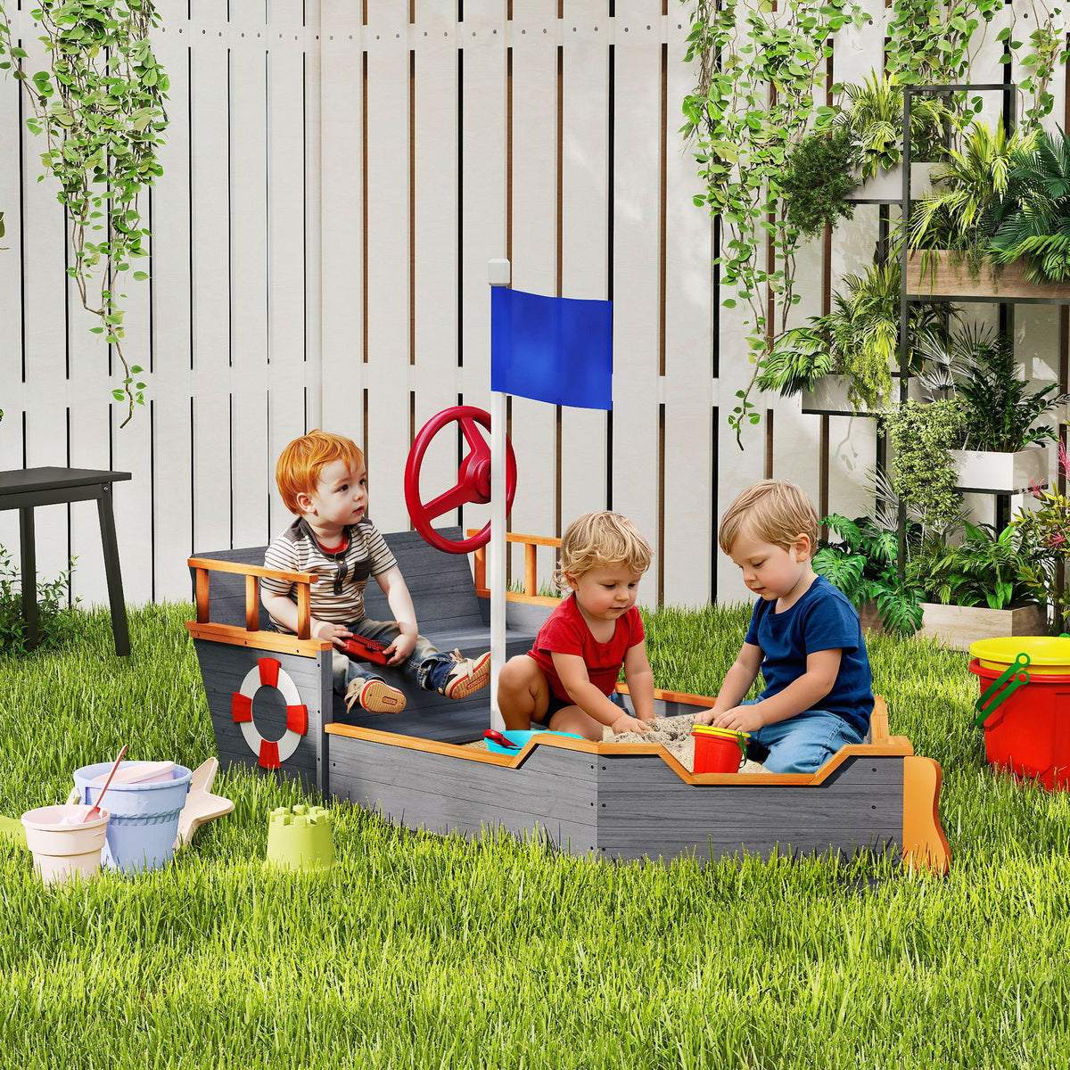 Kids Wooden Pirate Ship Sandbox