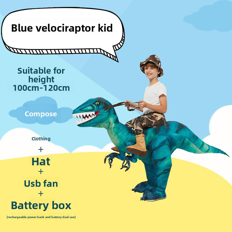 Inflatable Dinosaur Costume for Kids and Adults Blue velociraptorchild One size fits all