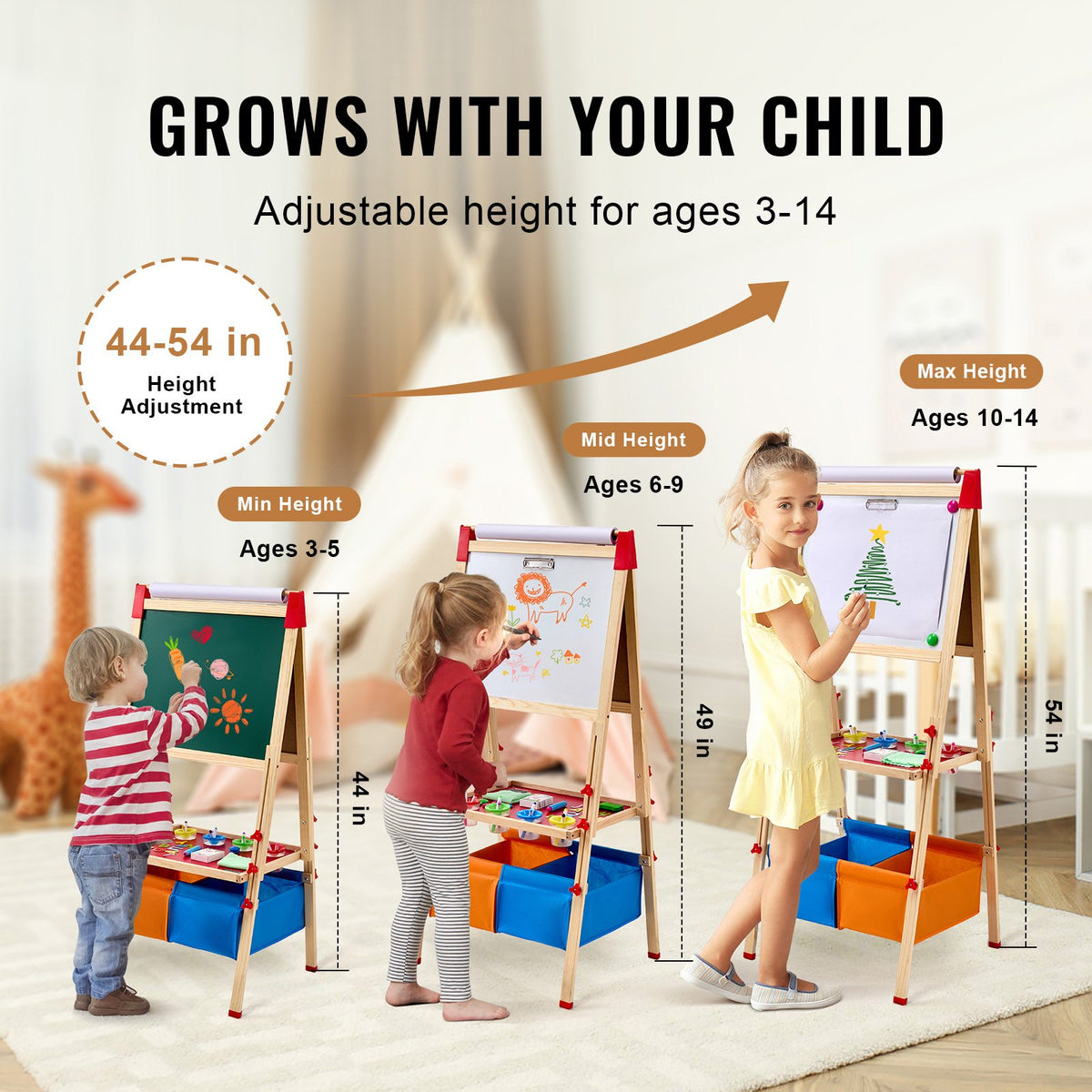 3-in-1 Kids Wooden Art Easel
