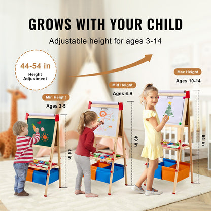 3-in-1 Kids Art Easel Double-Sided Wooden Magnetic Whiteboard Chalkboard