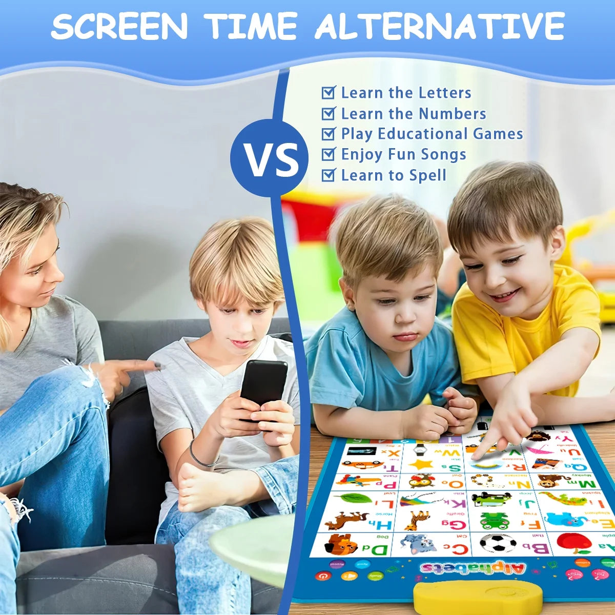 Electronic Alphabet Wall Chart, Toddler Learning Toys, Educational Toys ABC&123 Preschool Poster, Alphabet Baby Learning Toys, Toys for Ages 2-6, Blue