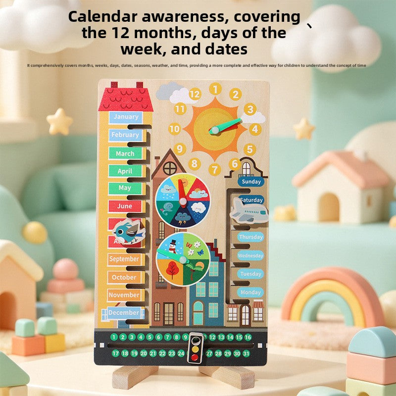 Wooden Calendar & Block Puzzle – Date and Shape Learning