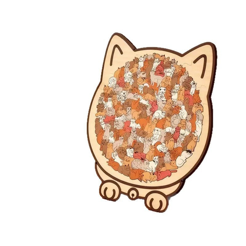 135-Piece Wooden Cat Jigsaw Puzzle – Illustrated Styles