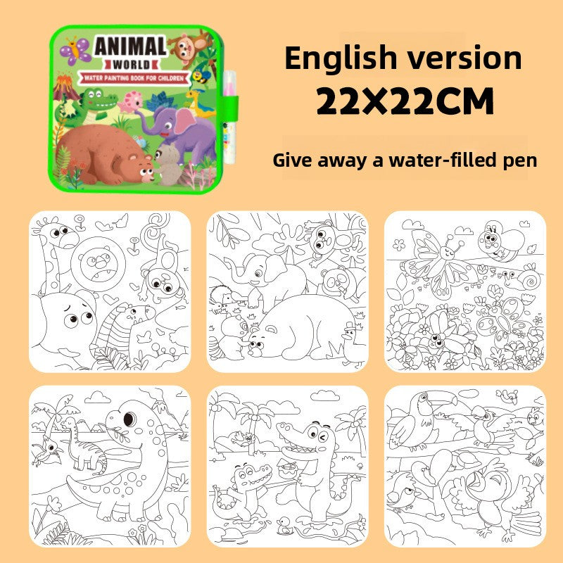 Magic Water Drawing Book for Kids Animal World 6-page water painting