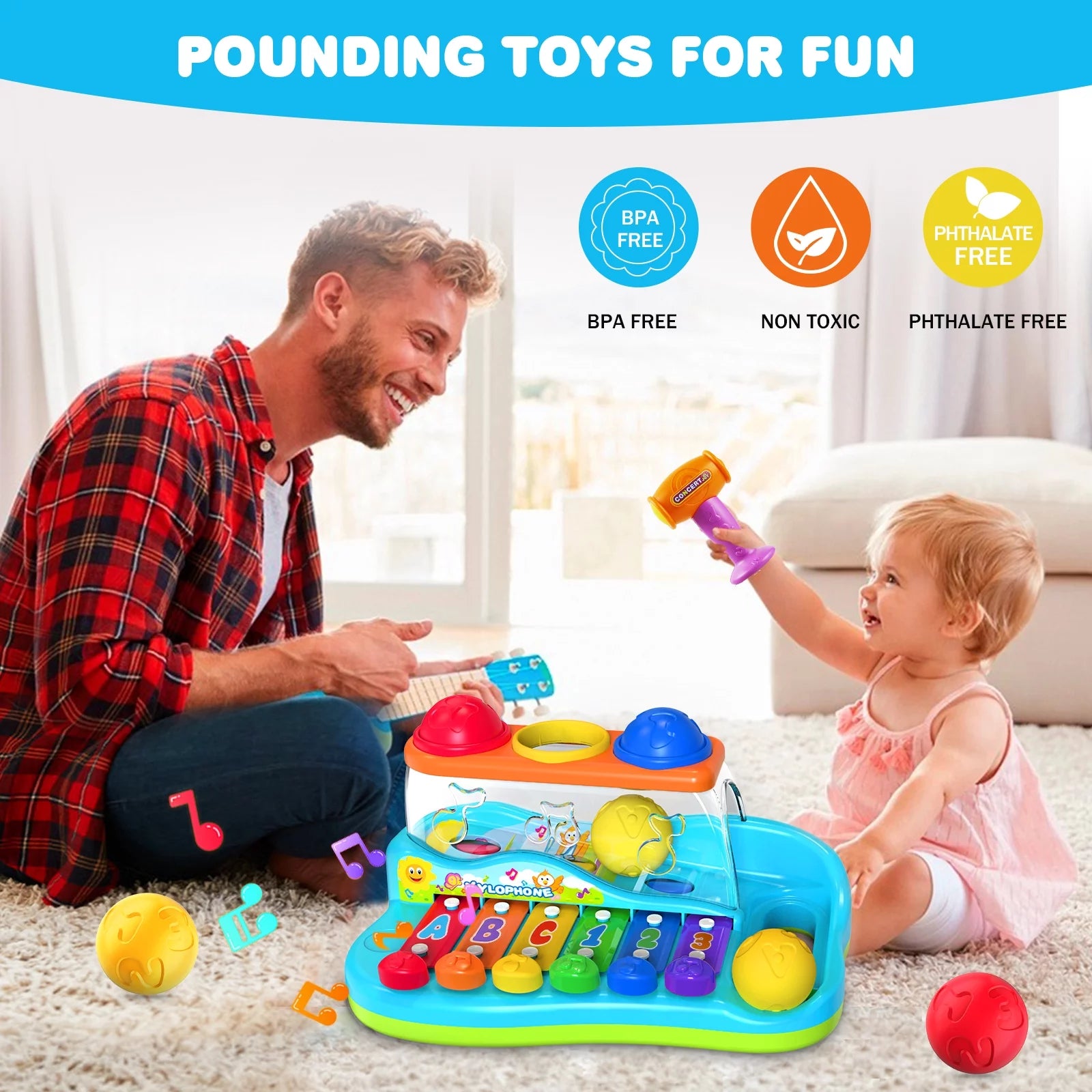 Xylophone for Toddlers 1-3, Baby Toys for 12-24 Months, Pound a Ball Toys for Toddler, Musical Pounding Toy for 1 Year Old, Birthday Gifts for Boy & Girl Ages 1 2 3