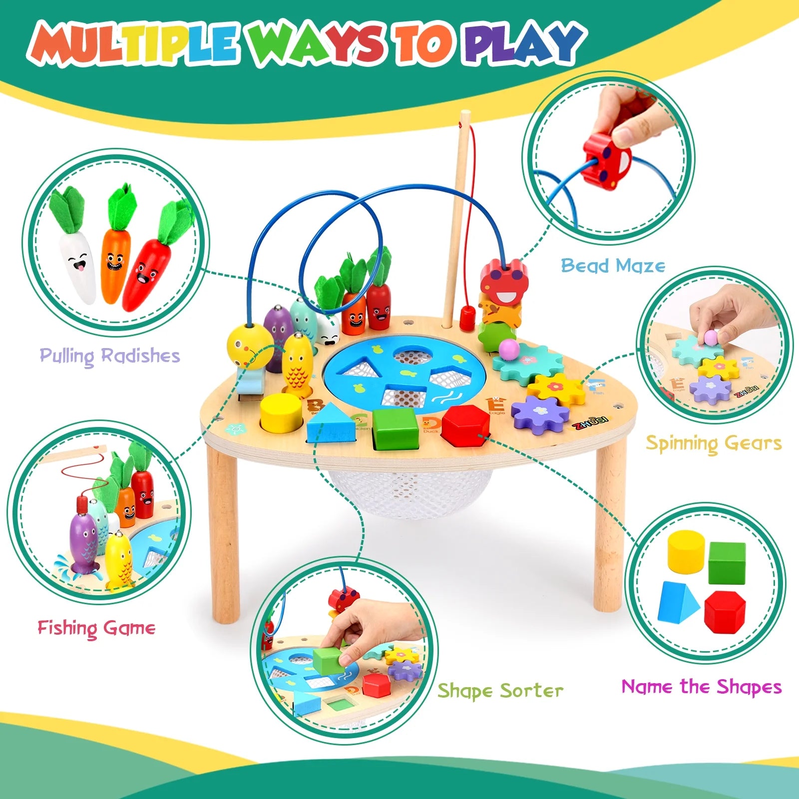 Baby Activity Table Wood Bead Maze Montessori Early Developmental Learning Toys Infant Toddler