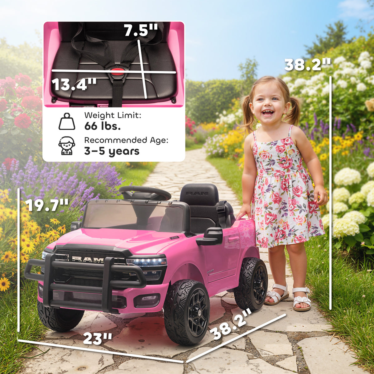 12V Dodge RAM 3500 Ride-On Truck for Kids – Pink