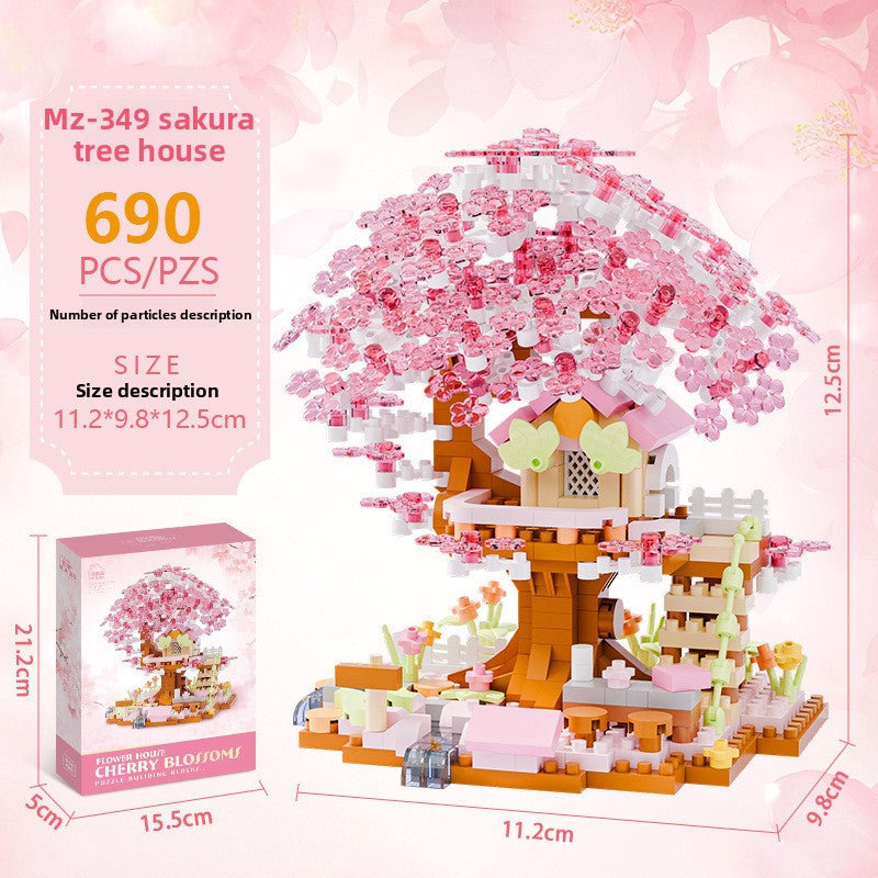 Mini City Street Building Blocks Set Pink sakura tree 690 capsules