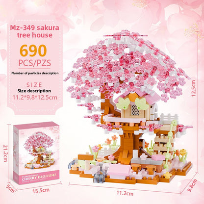 Mini City Street Building Blocks Set Pink sakura tree 690 capsules