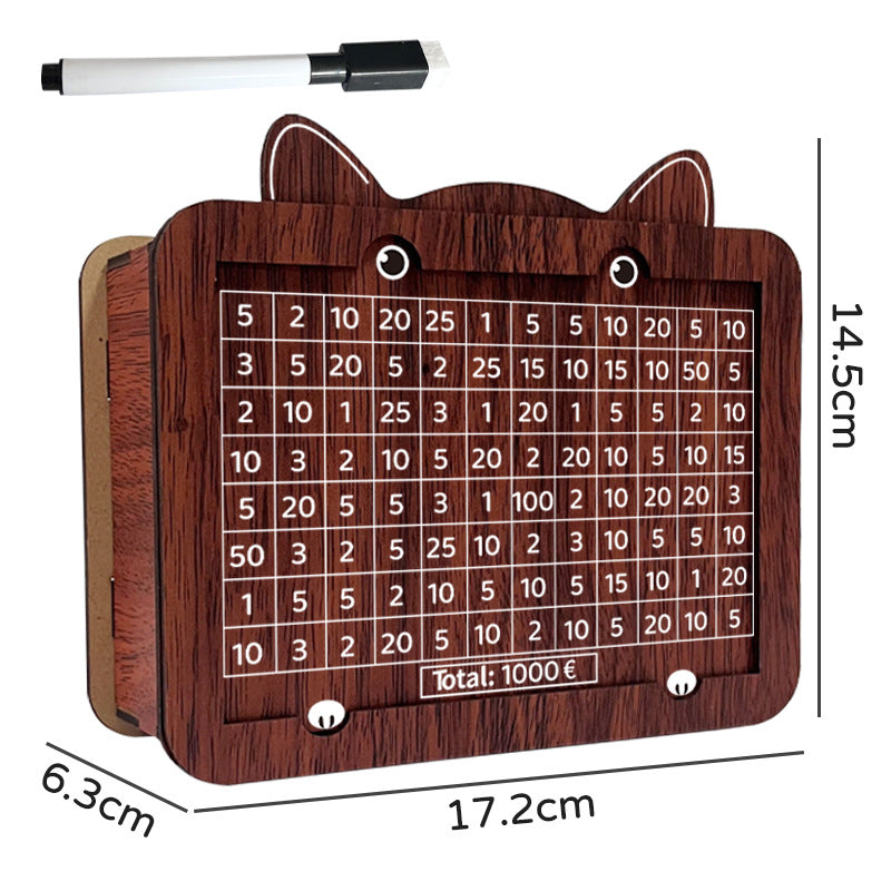 Wooden Savings Box with Money Counter Cat Printed 1k EUR