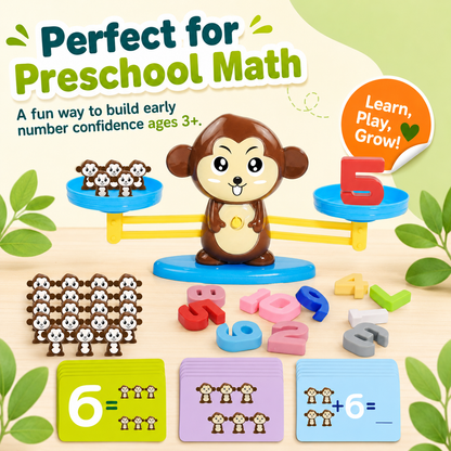 Montessori Monkey Balance Scale Math Toy for Kids — 30 Challenge Cards · 4 Difficulty Levels · Counting, Addition & Number Sense Game Ages 3–7