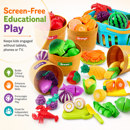 Montessori Food Sorting Toy for Toddlers – Screen-Free Color Matching & Pretend Kitchen Play