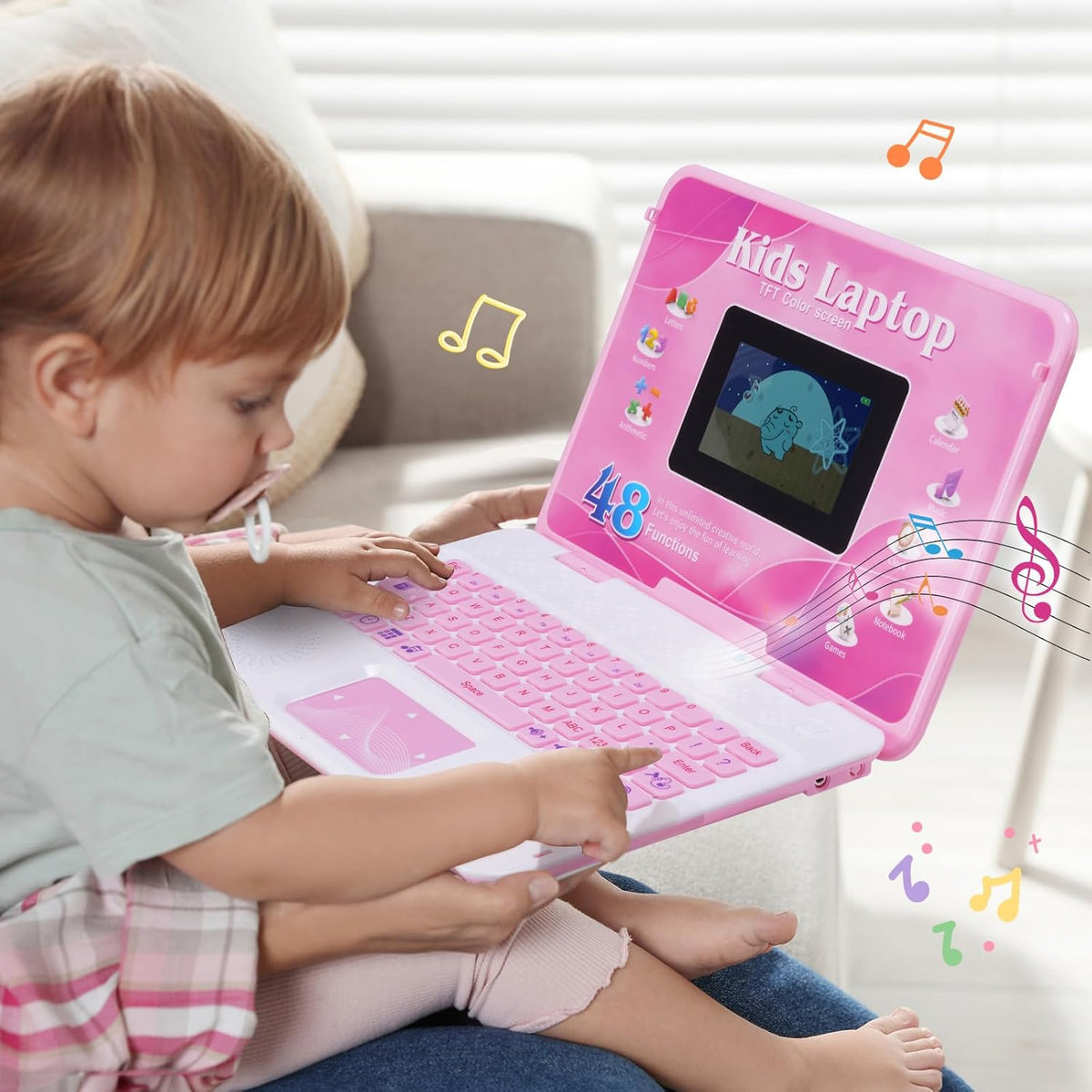 Pink Color-Screen Learning Laptop with Mouse