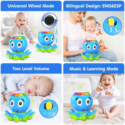 Blue Crawling Musical Octopus Baby Toys for 12-18 Months, Early Learning Educational Toy with Light & Sound, Birthday Toy for Infant Toddler Boy Girl 7 8 9 10 11 Month 1-2 Year Old