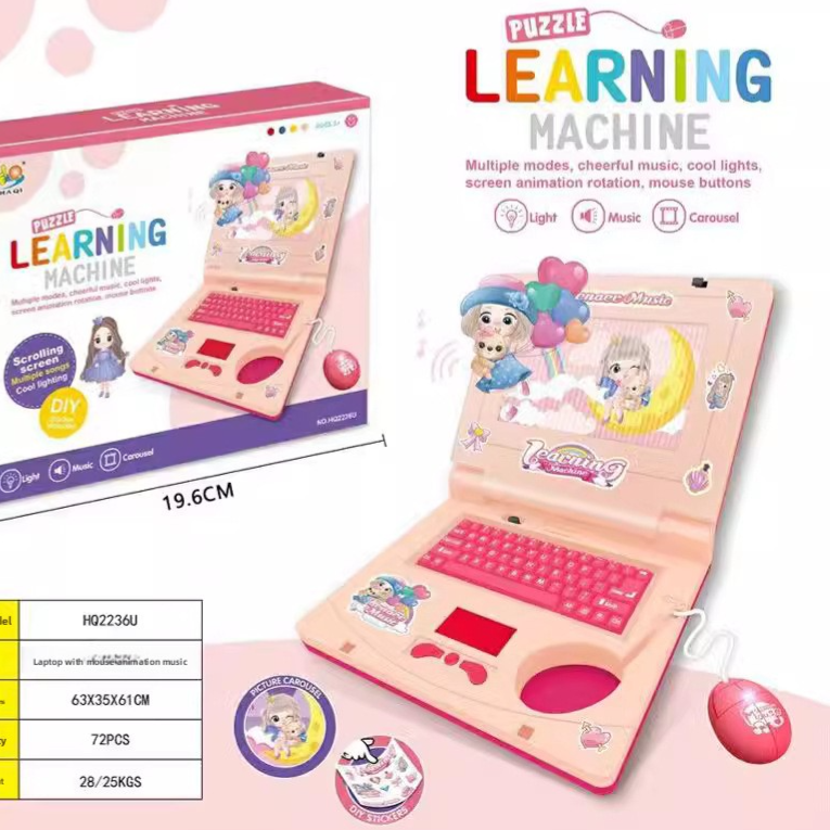 Kids Pretend Learning Laptop with Lights & Music – Color Options