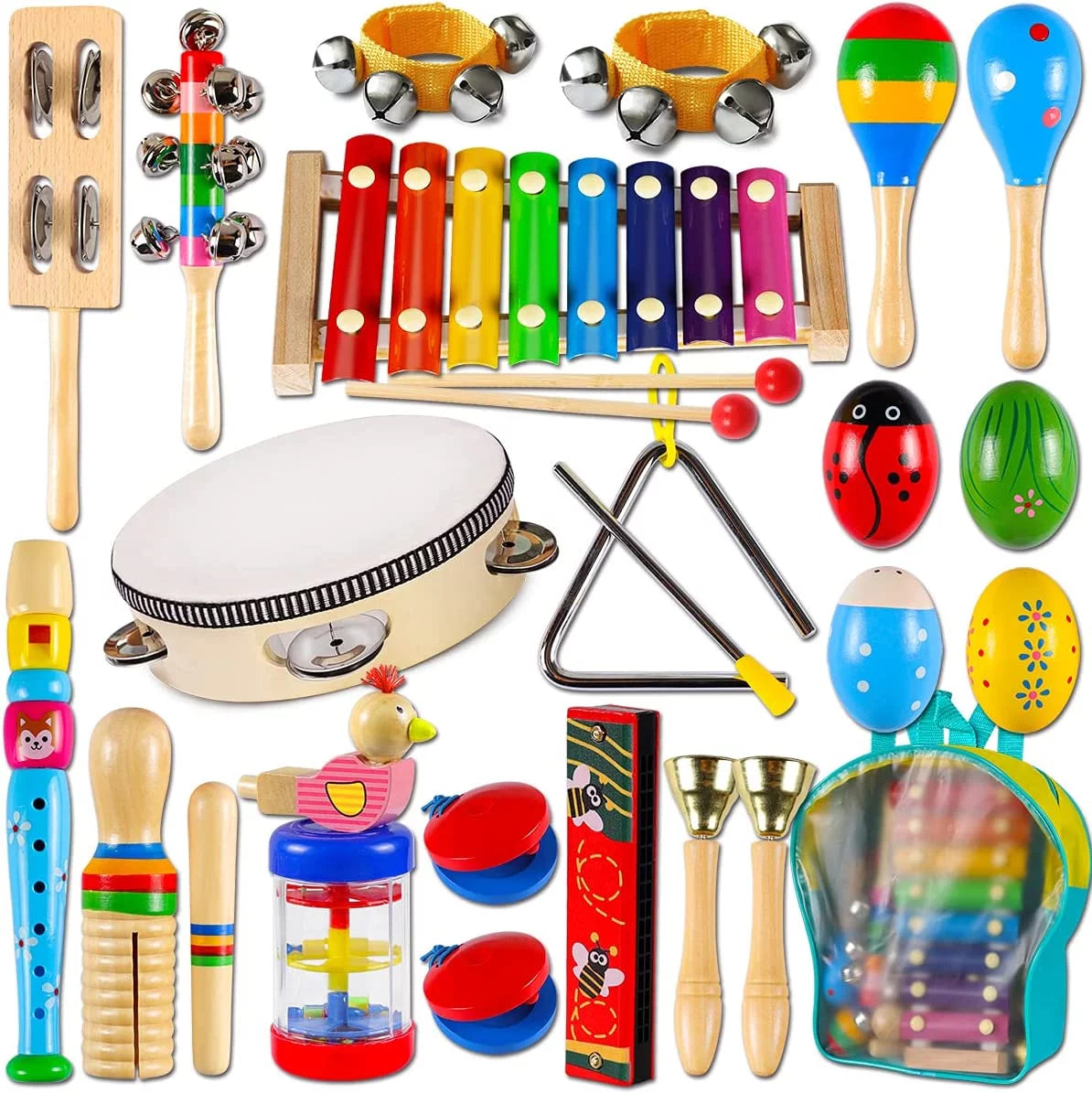 Toddler Musical Instruments,Wooden Percussion Instruments for Kids Baby Preschool Educational Musical Toys Set for Boys and Girls