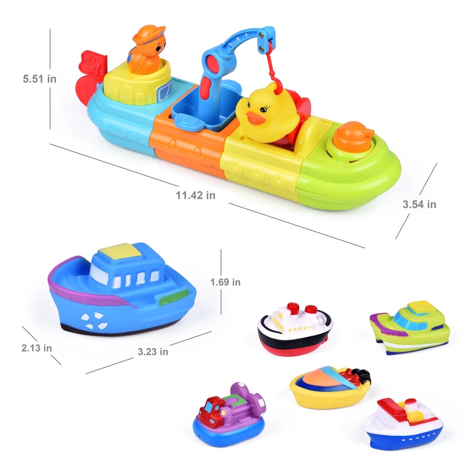 Bath Toys for Kids,7 Pcs Toy Boats Include One Big Wind up Bath Boat and 6 Bath Squirters Toy Boats,Baby Showers,Pool Party,Birthday Gifts for Baby