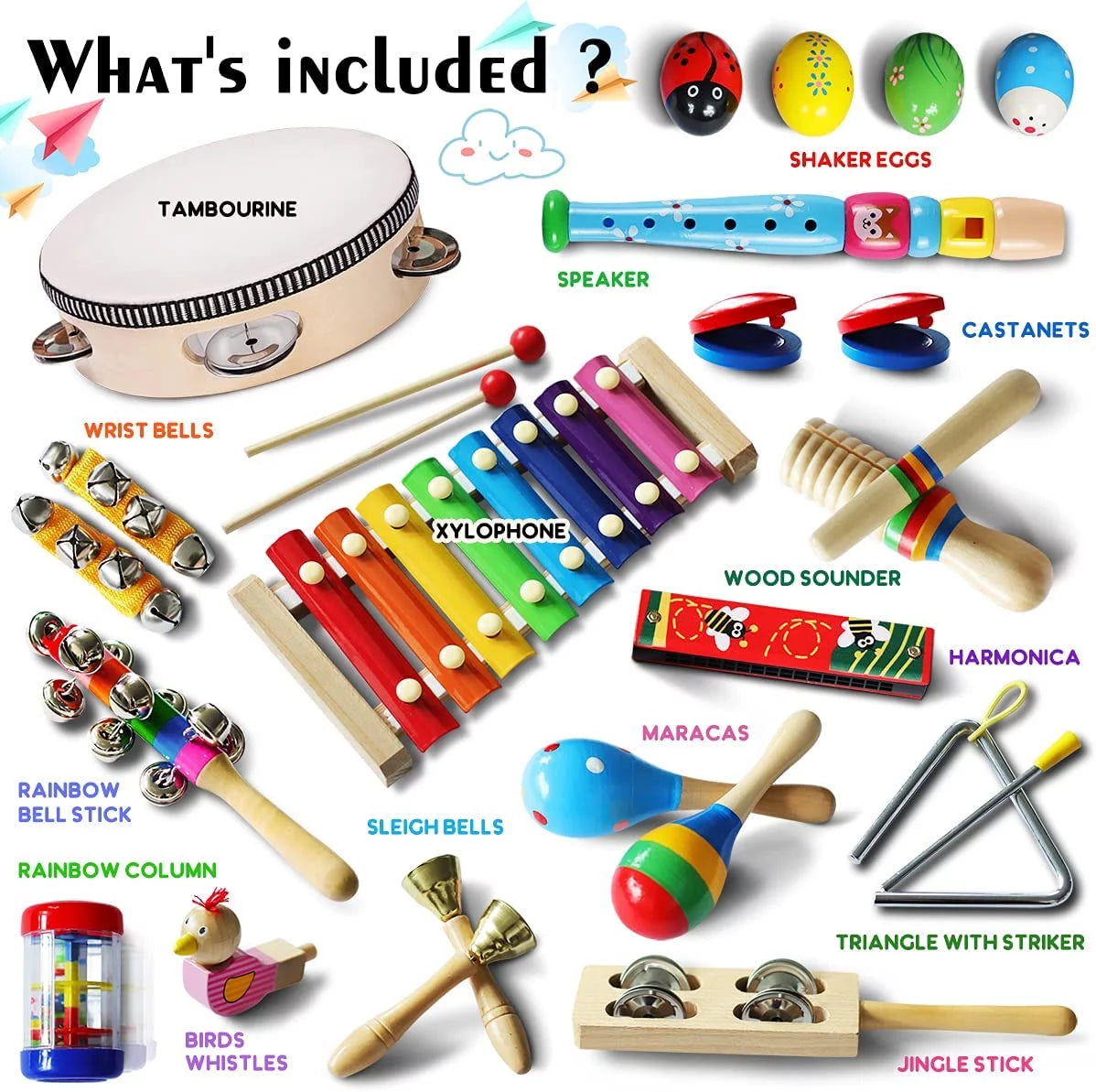 Toddler Musical Instruments,Wooden Percussion Instruments for Kids Baby Preschool Educational Musical Toys Set for Boys and Girls