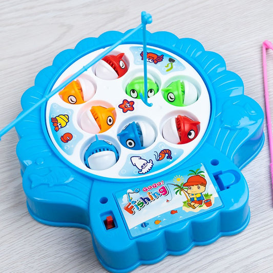 Fishing Game Toy for Kids classic hook blue 8 fish 2 rods Without battery