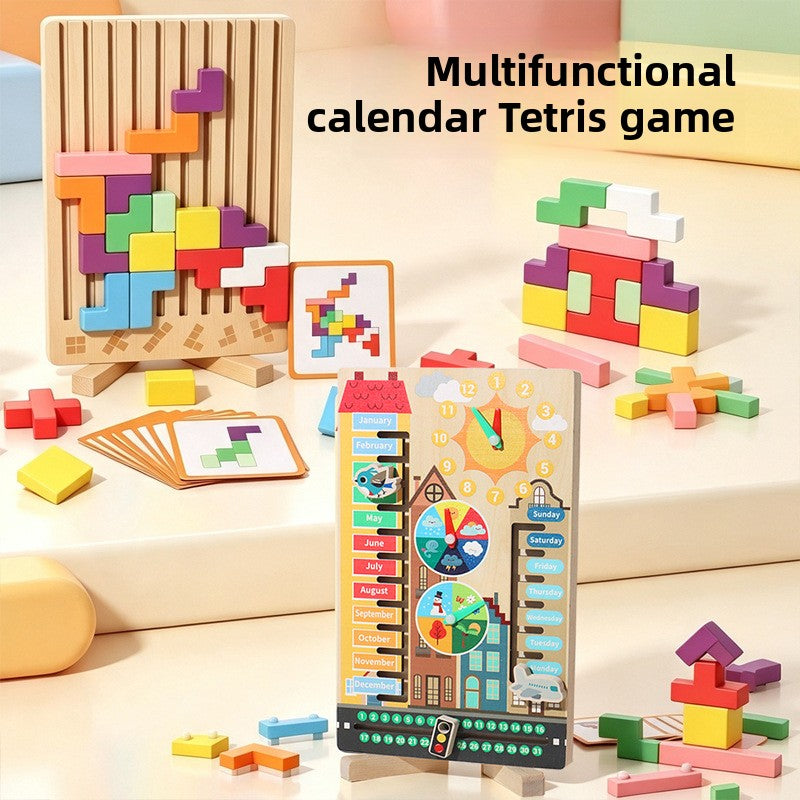 Wooden Calendar & Block Puzzle – Date and Shape Learning
